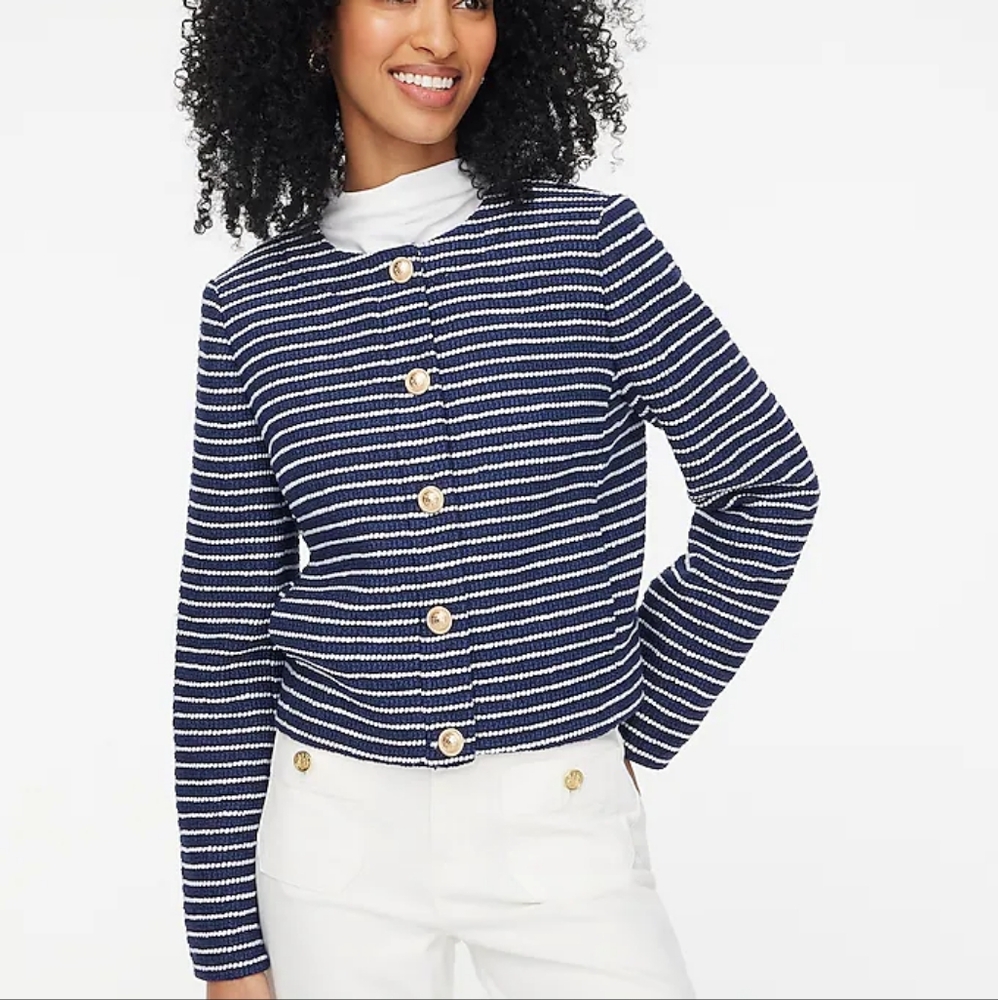 New J. Crew Navy Textured, Striped Lady Jacket